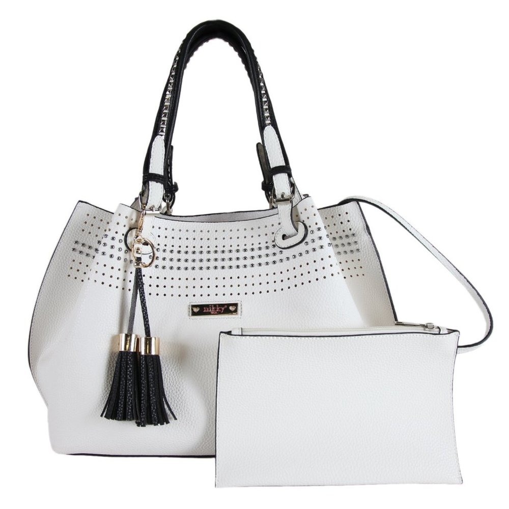 New Nikky Women's White Satchel Shoulder Bag with Zipper Pouch NK10005-WHITE